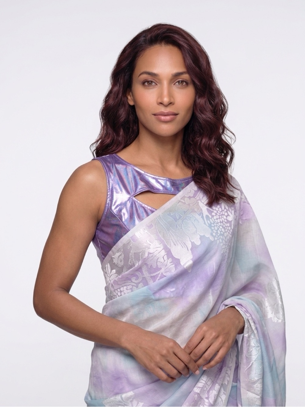 Unique Lavender & Sky Blue Floral Tie-Dye Saree for Women